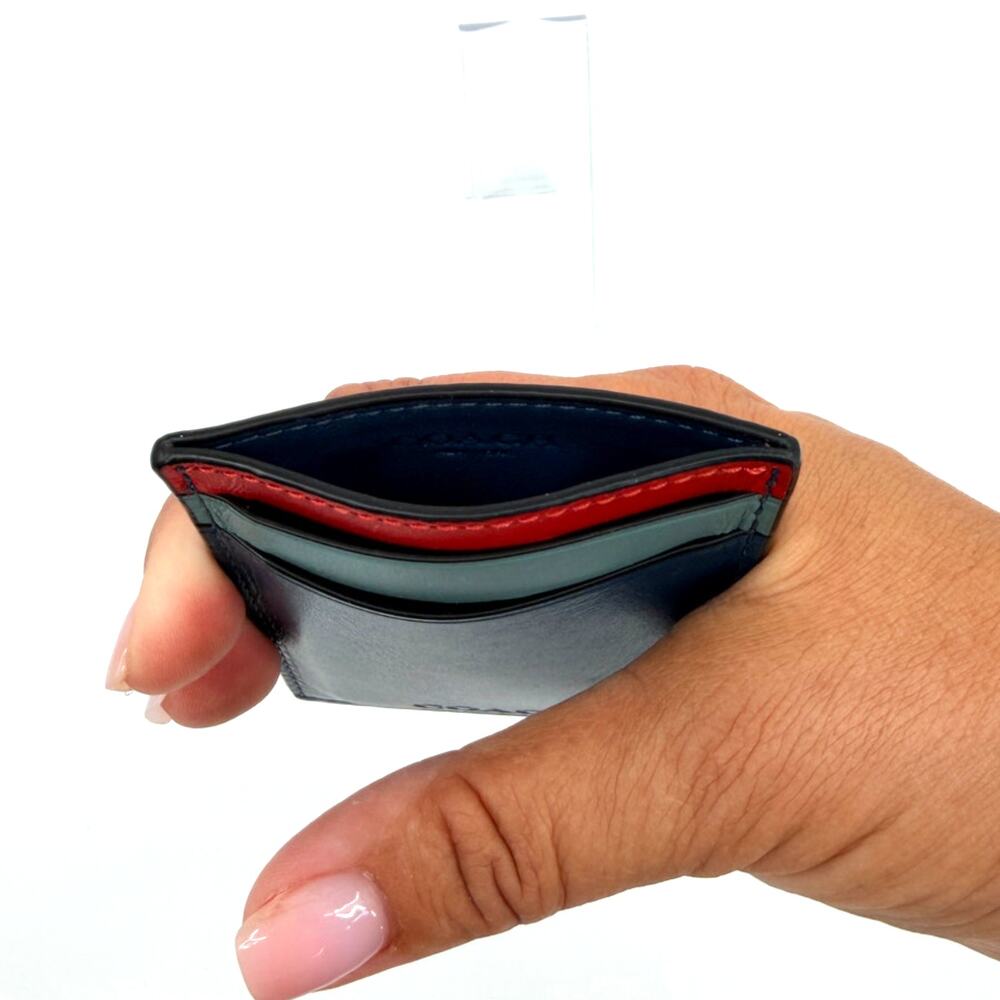 Blue and Red colorblock Coach Leather card case with money clip - NWOB - Picture 3 of 3